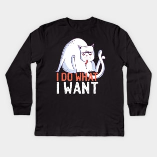 Funny Cat T-Shirt: I do what I want Cat licking Funny Kids Long Sleeve T-Shirt
